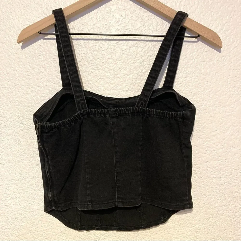 Oat New York Black Denim Bustier Crop Top Small